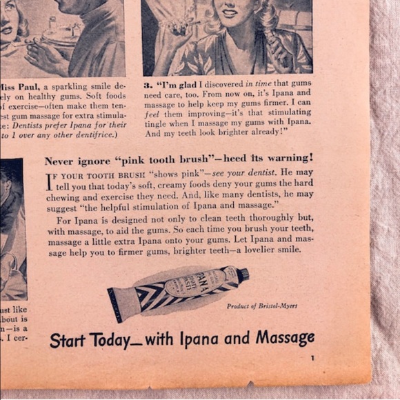 ! 1 Page/2 Sides from Aug 1944 Woman's Day Magazine, Ipana Ad, Wartime Cooking - Picture 2 of 6
